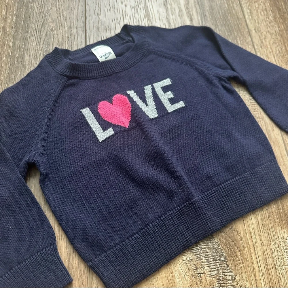 NWT! Oshkosh B’Gosh Infant‎ Girl’s Sweater, Navy, Heart Love, Winter, 12m